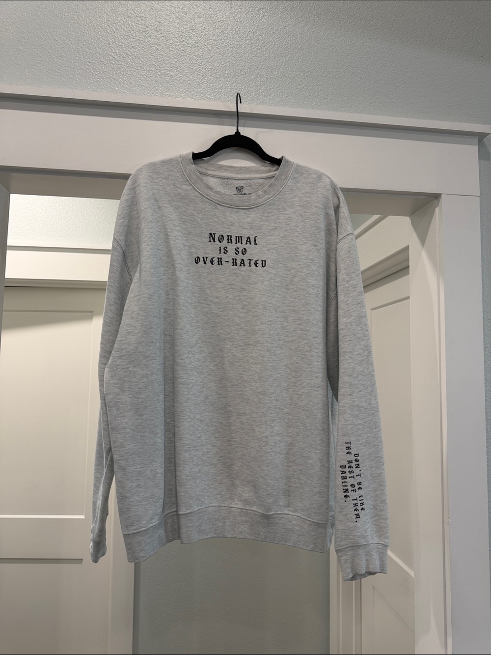 Light Gray Crewneck Sweatshirt with Chest Slogan - Women's Crew